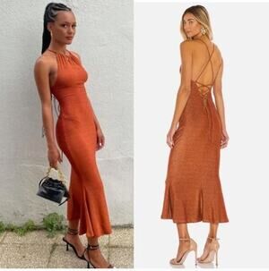 MISHA Greta Maxi Gown Dress Copper Metallic Sz 6 NWT $207 {OO3}